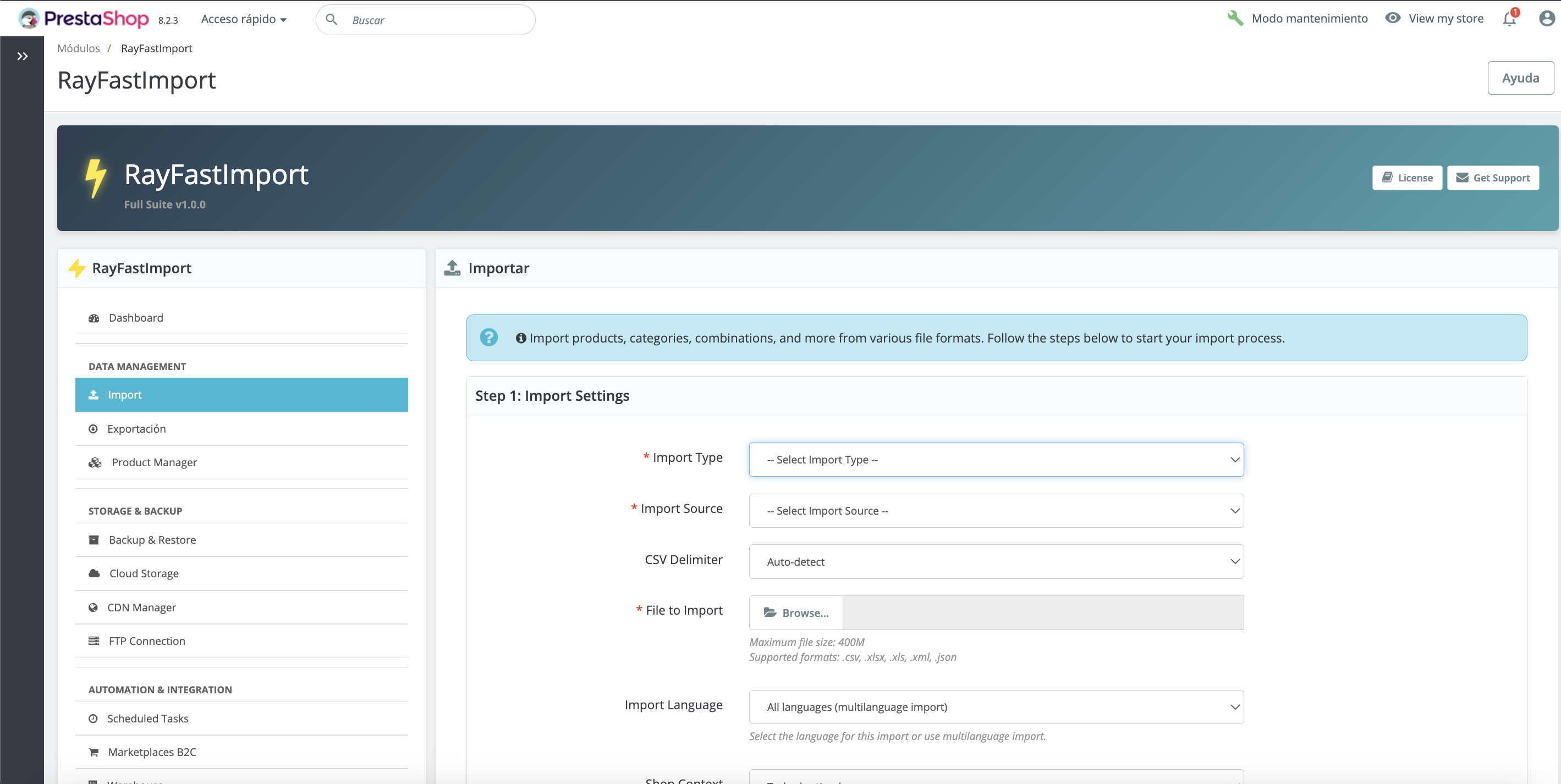 Configuración de Importación