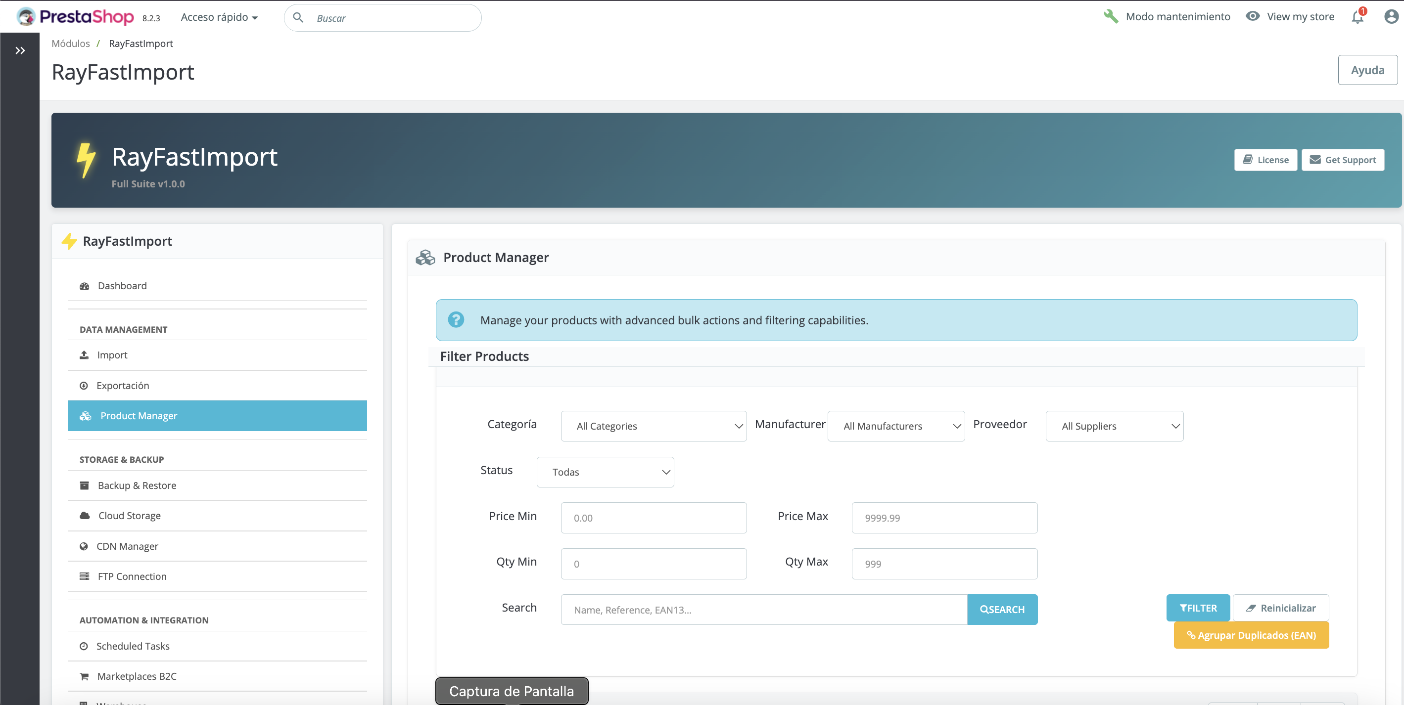 Product Manager Filtros