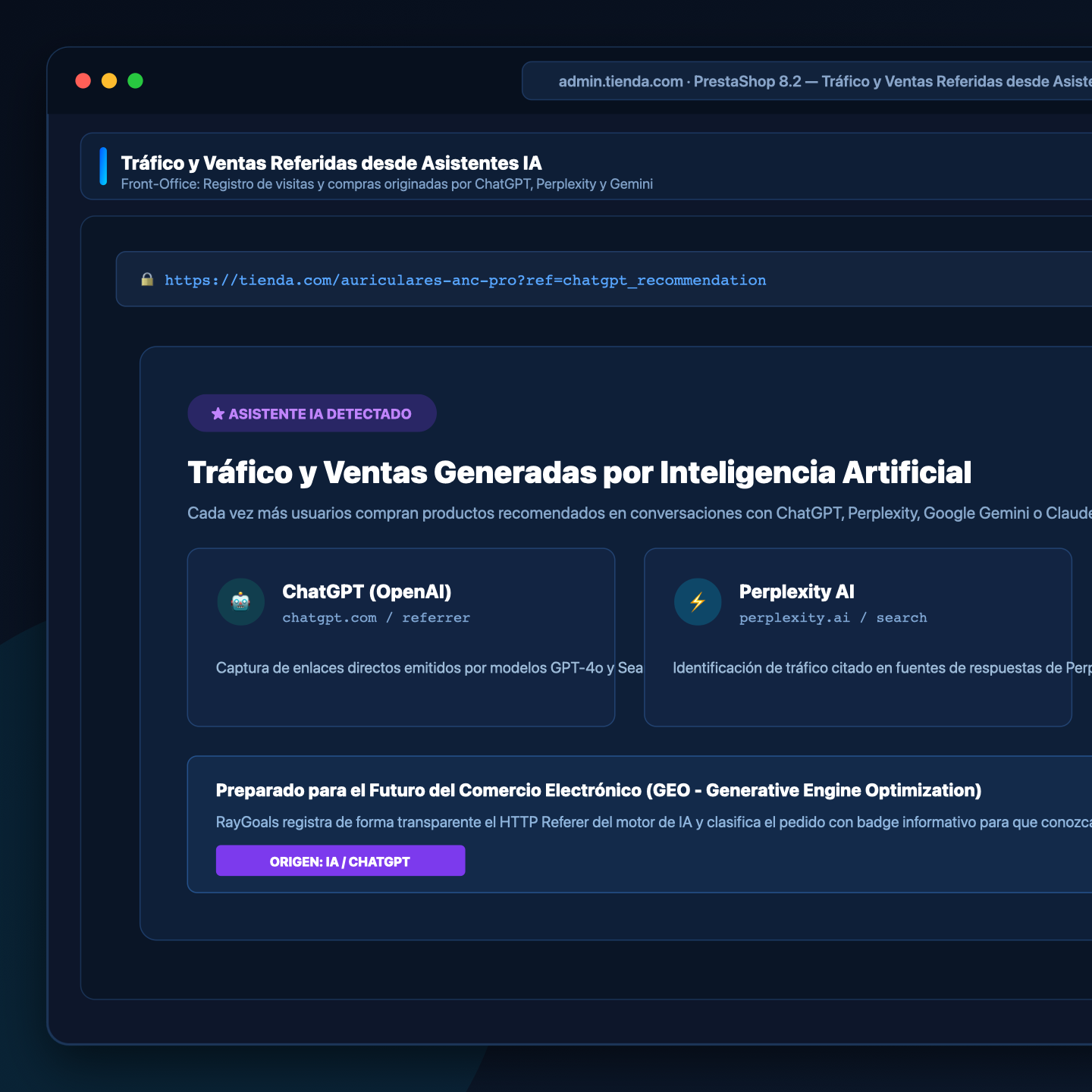 Tráfico Asistentes IA ChatGPT Perplexity - RayGoals PrestaShop