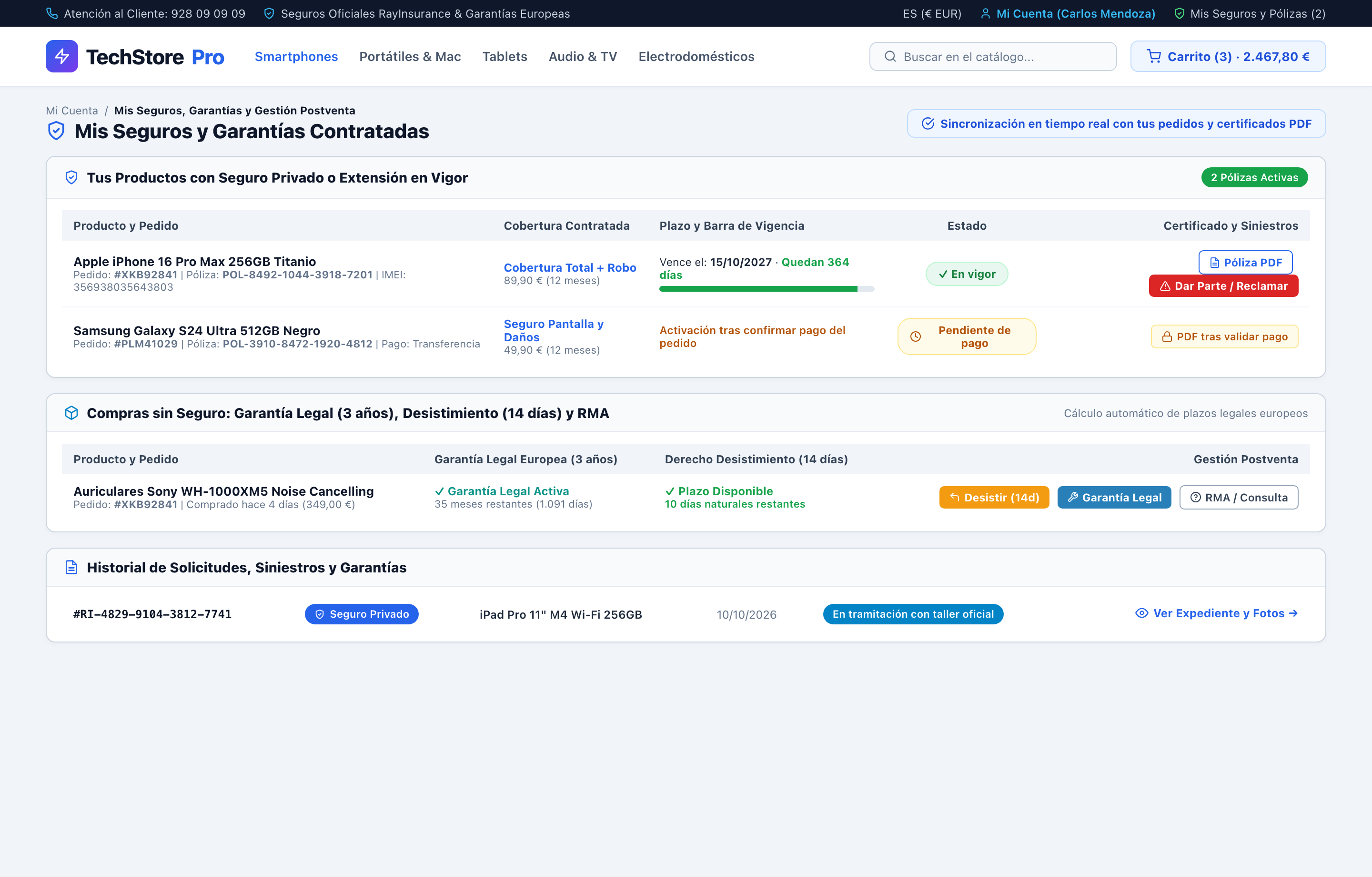 Portal Postventa 3 en 1 · Mis Seguros y Garantías - RayInsurance PrestaShop