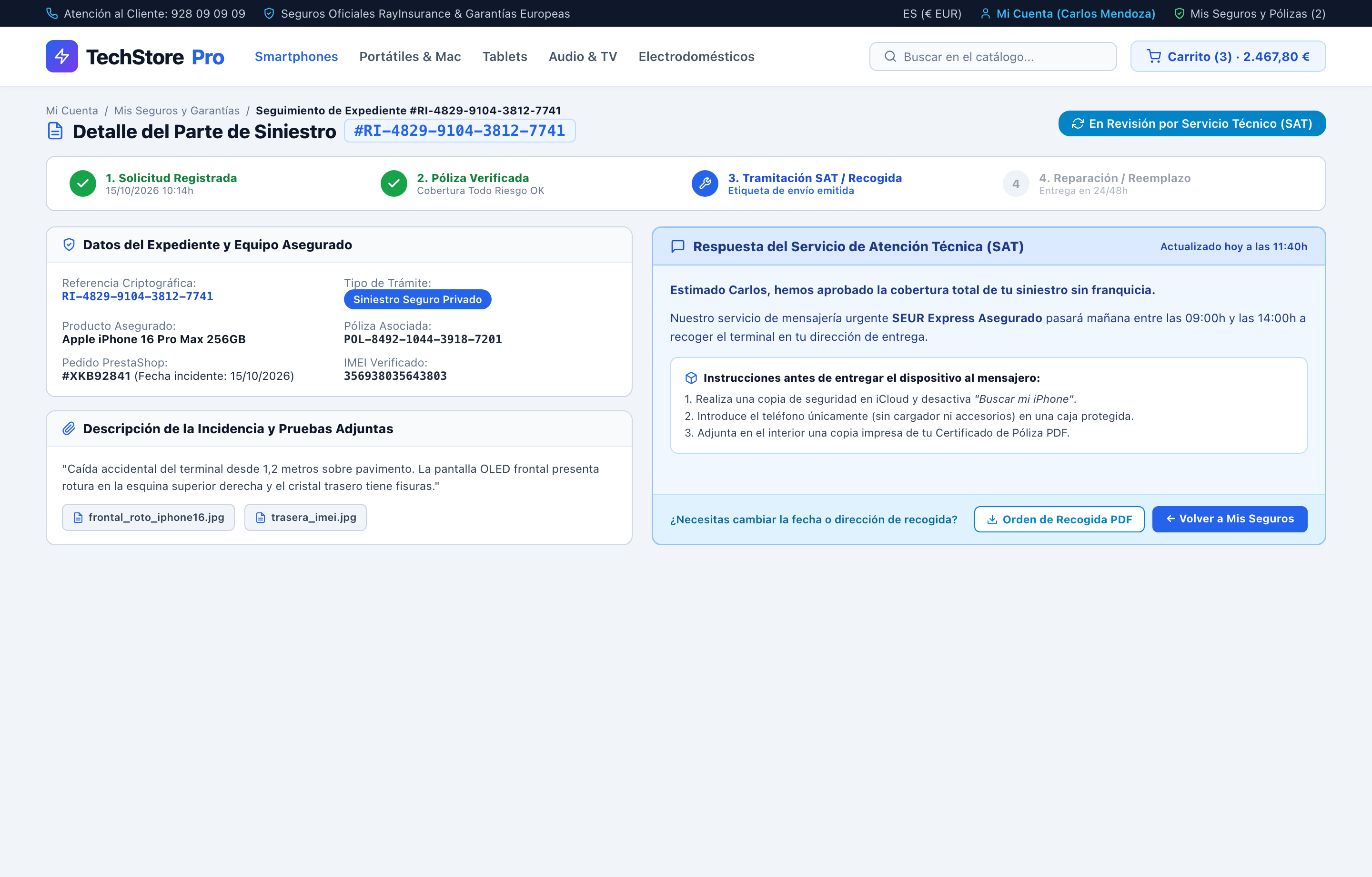 Seguimiento en Vivo de Expediente RMA / SAT - RayInsurance PrestaShop
