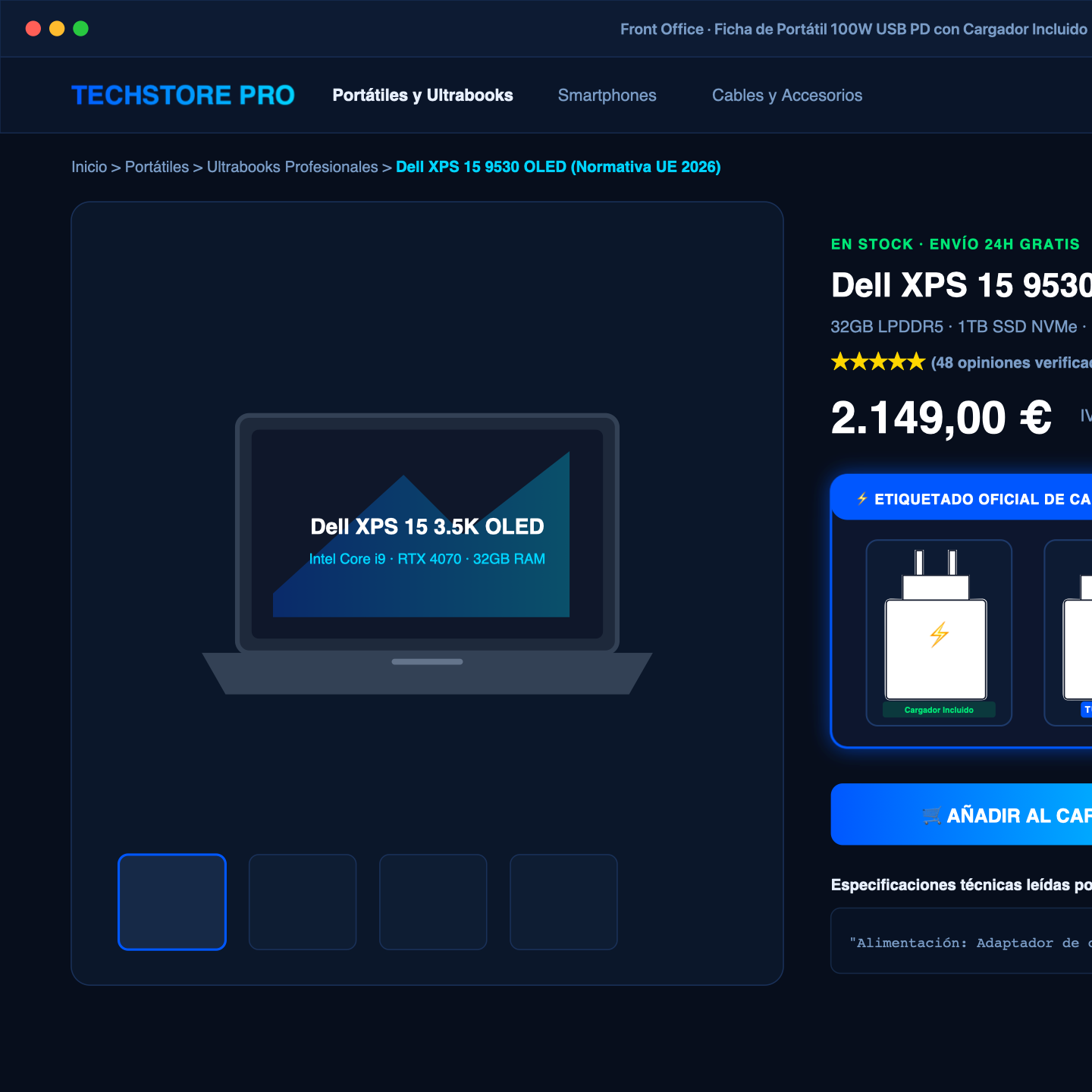 Ficha de Portátil 100W USB-C con Cargador Incluido