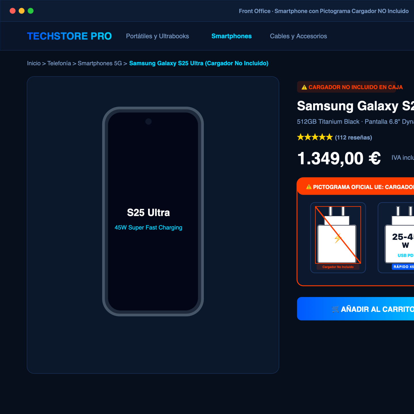 Smartphone con Cargador NO Incluido Tachado Oficial