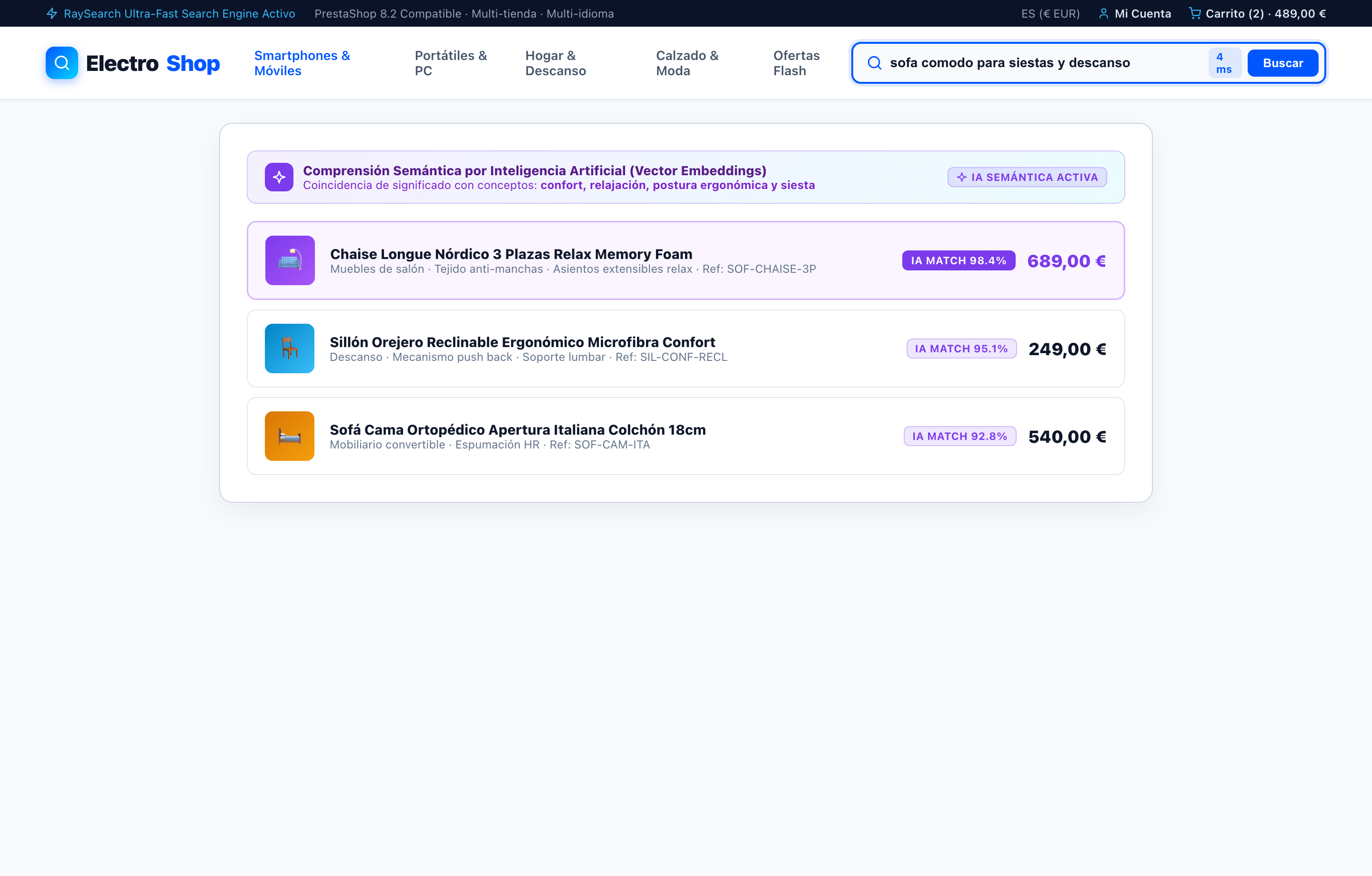 Búsqueda Semántica con IA Vectorial y Embeddings - RaySearch PrestaShop