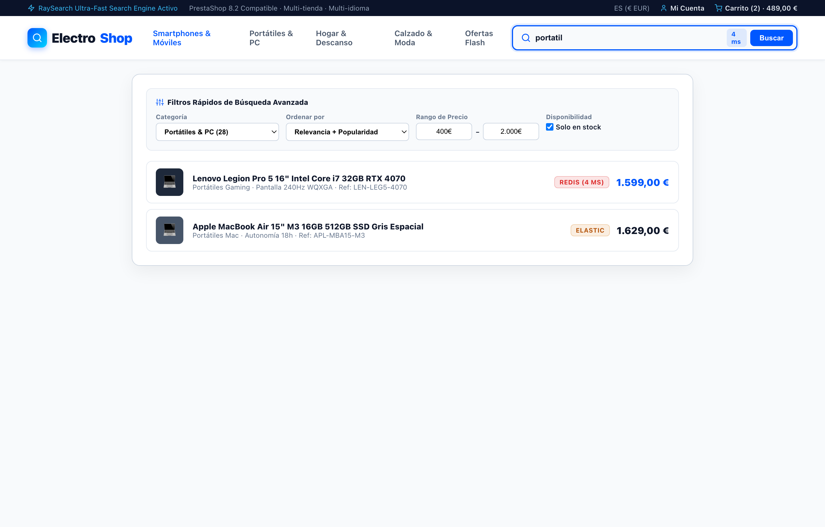 Ventana Modal de Búsqueda Avanzada y Atributos - RaySearch PrestaShop