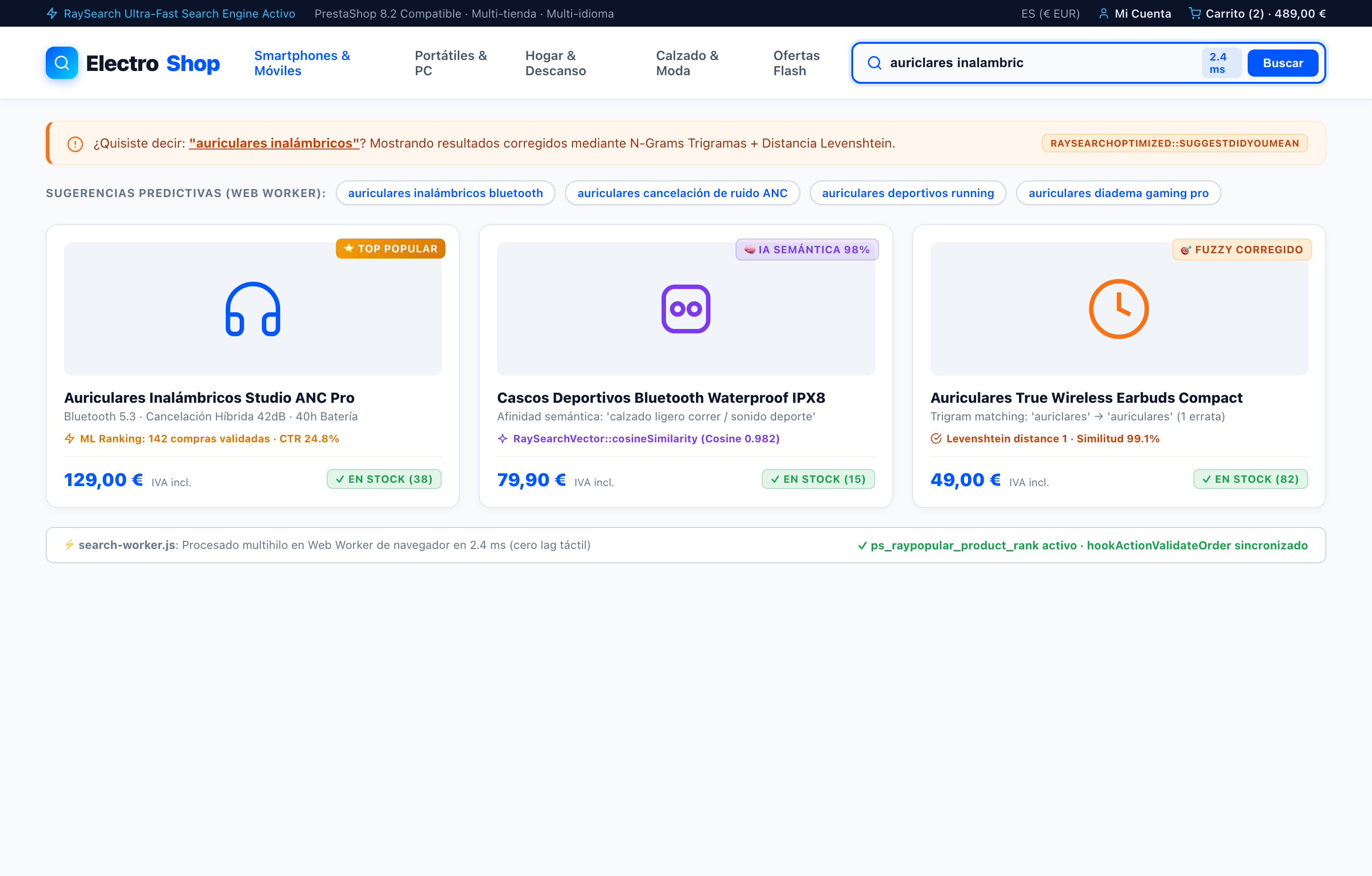 Sugerencia '¿Quisiste decir...?' y Autocompletado Anticipado - RaySearch PrestaShop